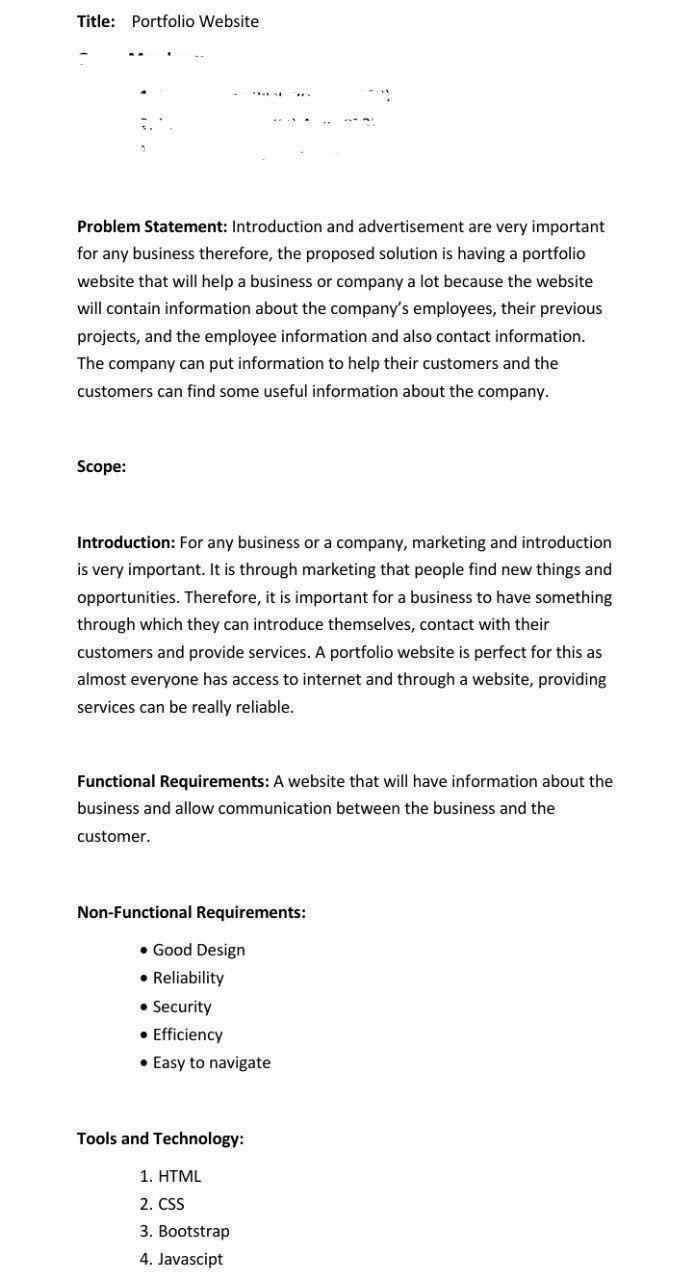Title: Portfolio Website . Problem Statement: Introduction and advertisement are very