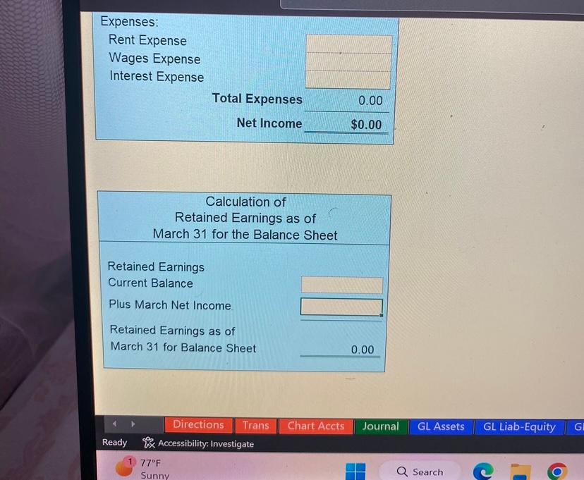 posted to the General Ledgen) March 1 Pay off the $60,000.00 Note