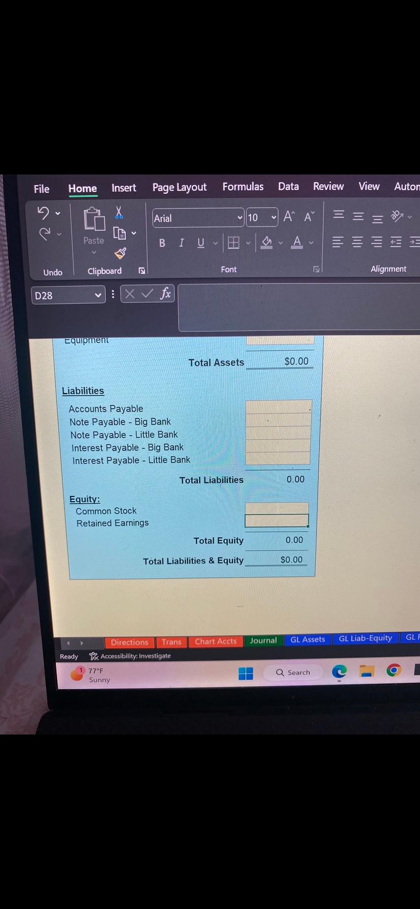 interest owed on the Note Payable for February. The $450.00 cash is