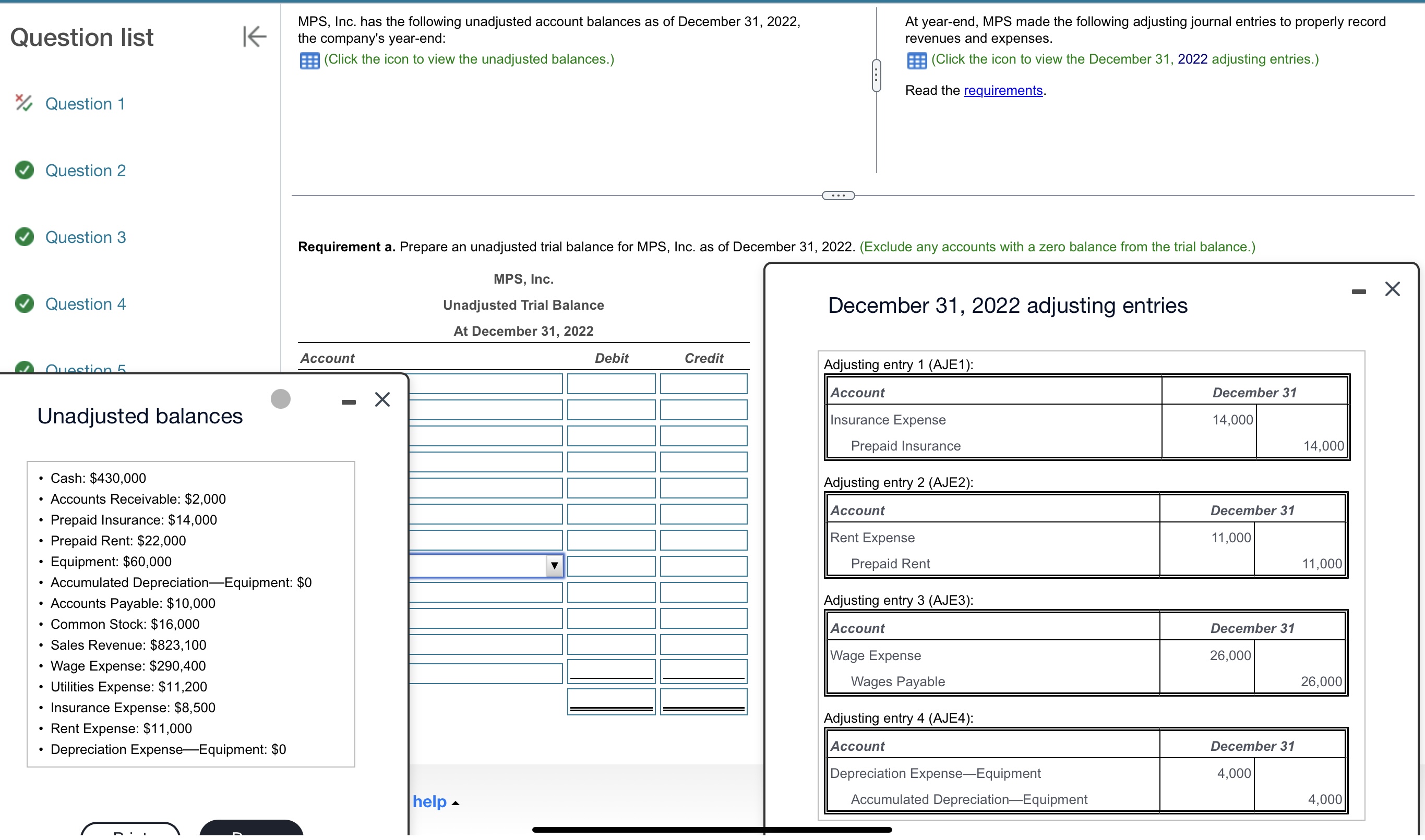 2022, Question list xz Question 1 e Question 2 e Question 3