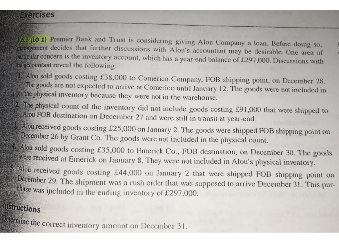  Exerciss 86.1V(LO 1) Premier Bank and Trust is considering giving Alou
