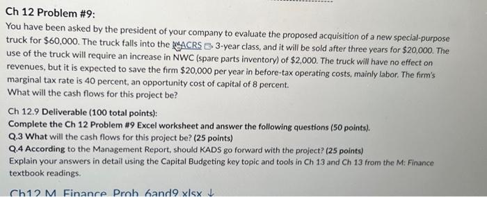 the red boxes. thanks NPV - Investment Analysis Ch 12 Problem \#9: