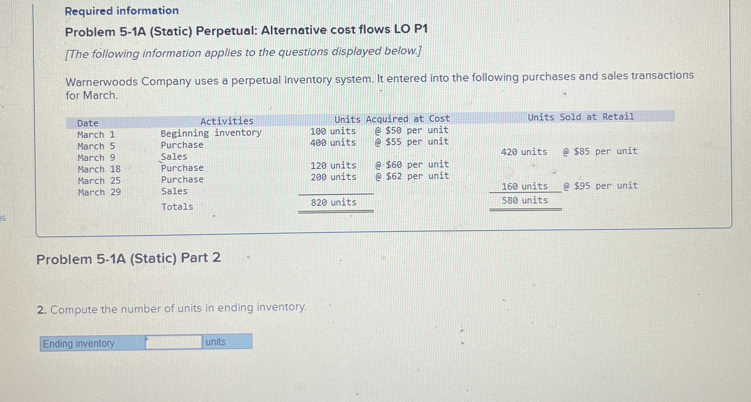 Required information Problem 5-1A (Static) Perpetual: Alternative cost flows LO P1