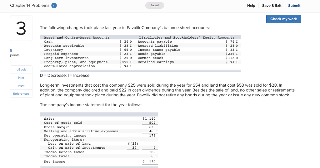 Chapter 14 Problems Saved Help Save & Exit Submit Check my