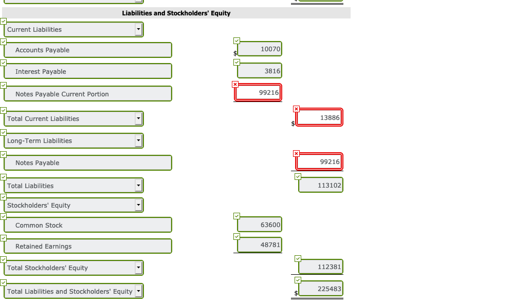 I need help finding the 3 missing inputs for notes payable