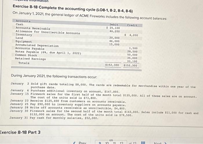 please help. part 1 part 2 Thank you Exercise 8-18 Complete the