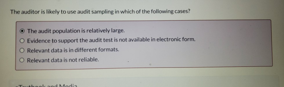  The auditor is likely to use audit sampling in which of