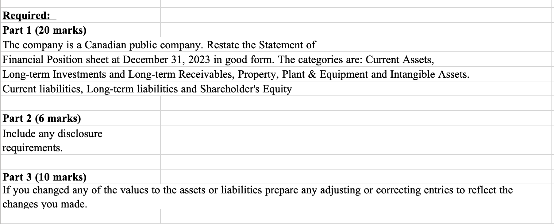ORDER) CATEGORIES ARE: Current Assets Long-term Investments and Long-term Receivables Property, Plant