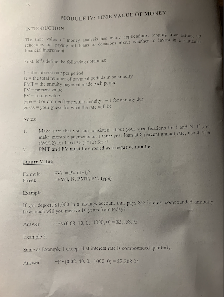  I need help on question 2. MODULE IV: TIME VALUE OF