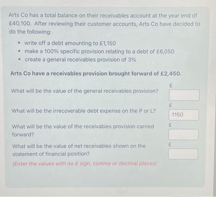 Assignment financial analytics mmu year one Arts Co has a total balance