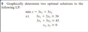  9 Graphically determine two optimal solutions to the following LP min
