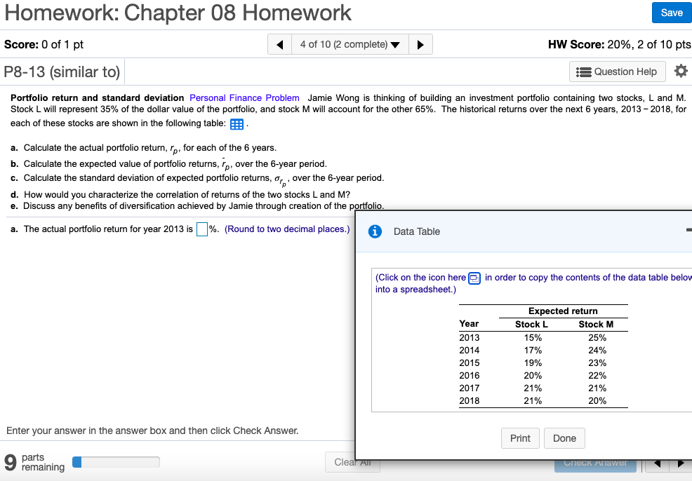  Please answer all parts. Thank you Homework: Chapter 08 Homework Save