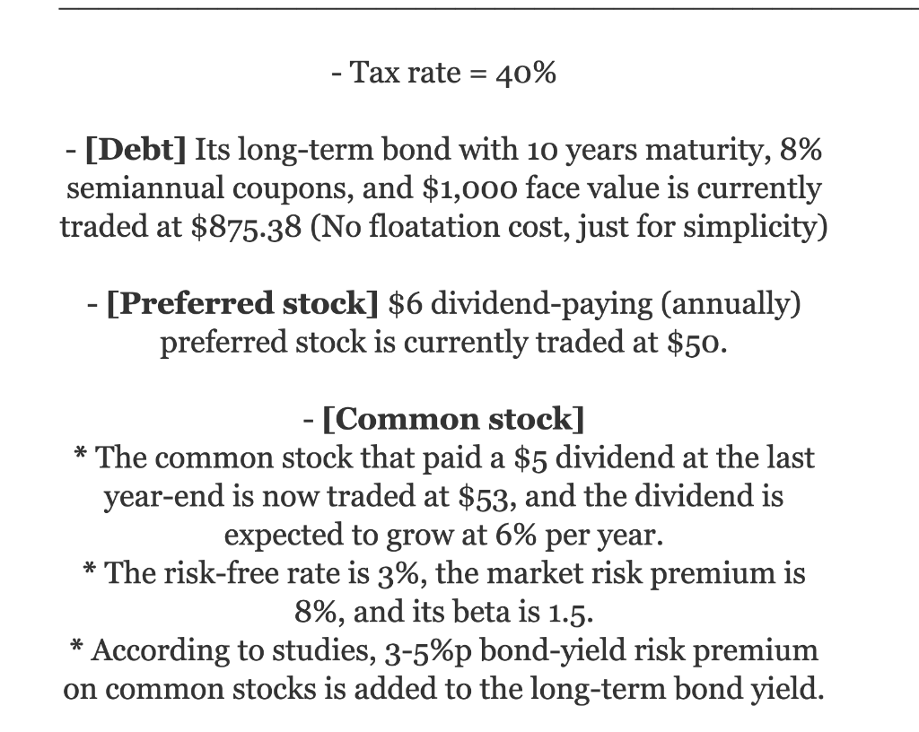  - Tax rate = 40% - [Debt] Its long-term bond with
