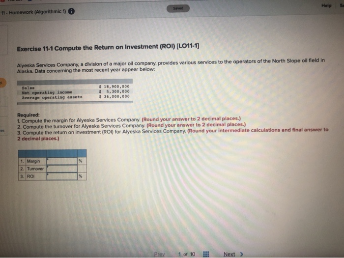  Please answer 1-10 11 - Homework (Algorithmic 1) Help Exercise 11-1
