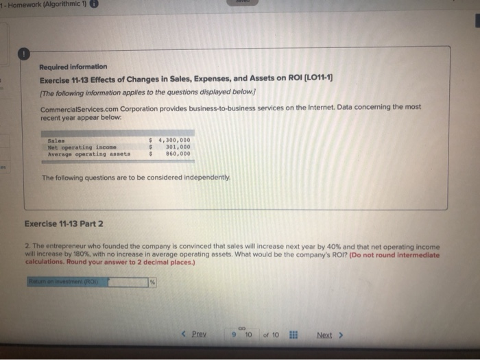 return on investment (ROI) for Alyeska Services Company. (Round your intermediate calculations