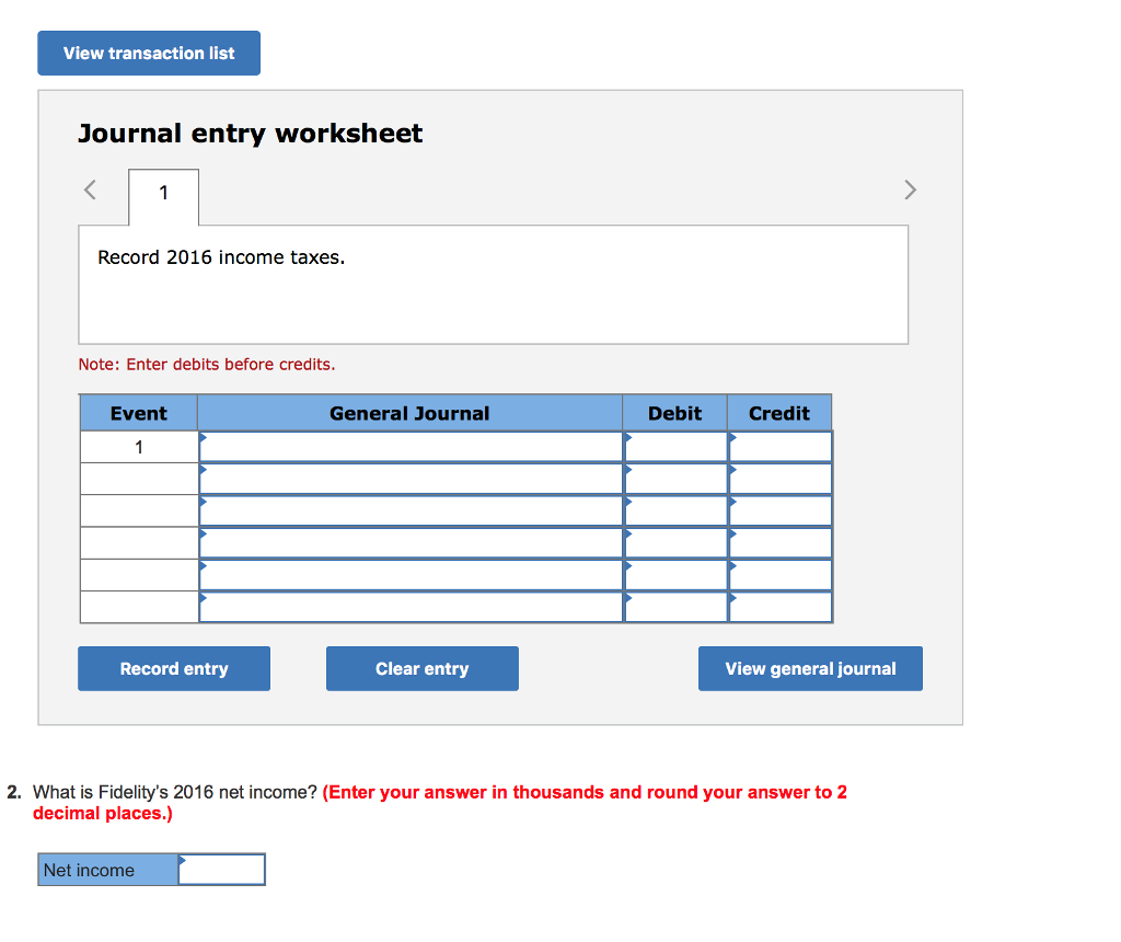 accounting income of $989,000. Selected information for 2016 from Fidelity's records follows