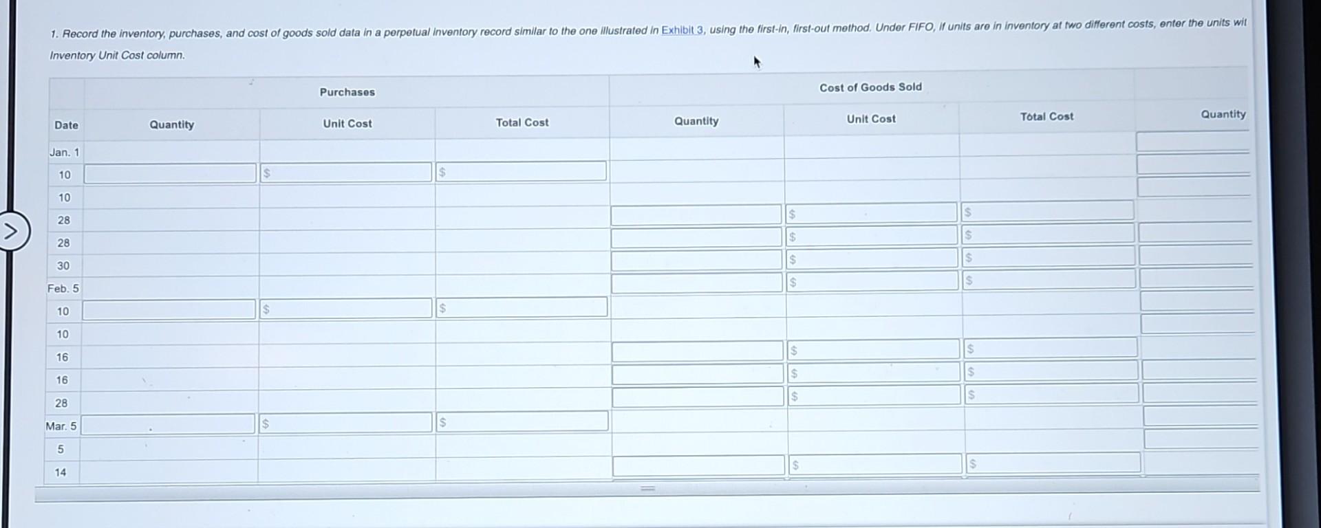 period ending March 31 are as follows: Required: 1. Record the inventory,