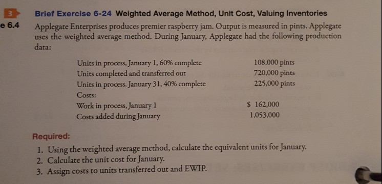 3Brief Exercise 6-24 Weighted Average Method, Unit Cost, Valuing Inventories e