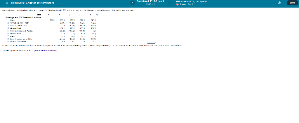  Homework: Chapter 10 Homework Question 3, P 10-8 (Simil. 3 HW