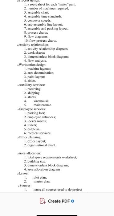 PLANT Design a manufacturing plant layout to manufacture a ROOM DIVIDER. For