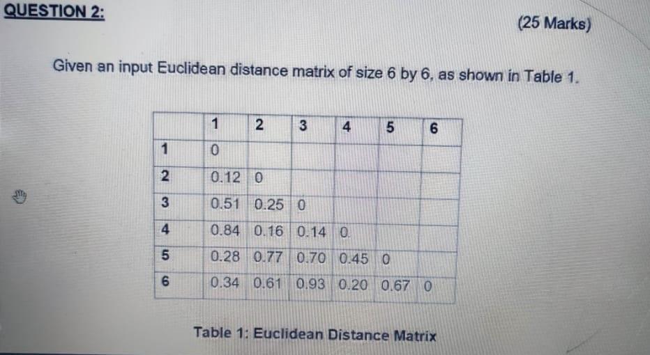 QUESTION 2: (25 Marks) Given an input Euclidean distance matrix of