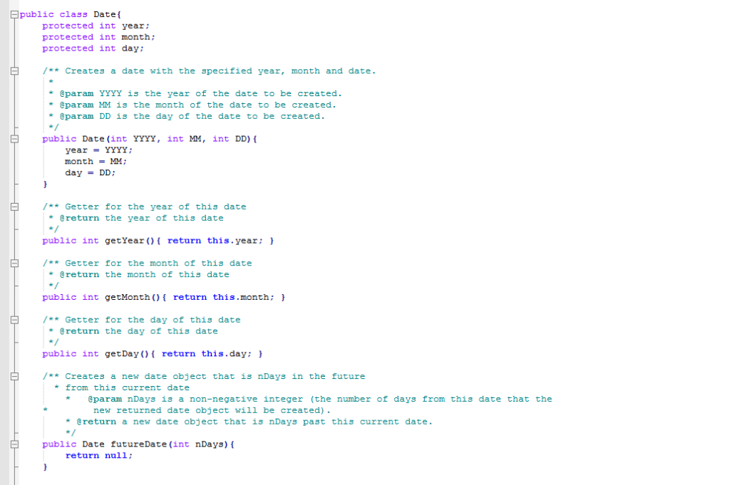 the futureDate) method from Tutorial 5. The method you will implement, in