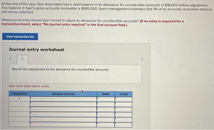 At the end of the year, Syer Associates had a debit balance