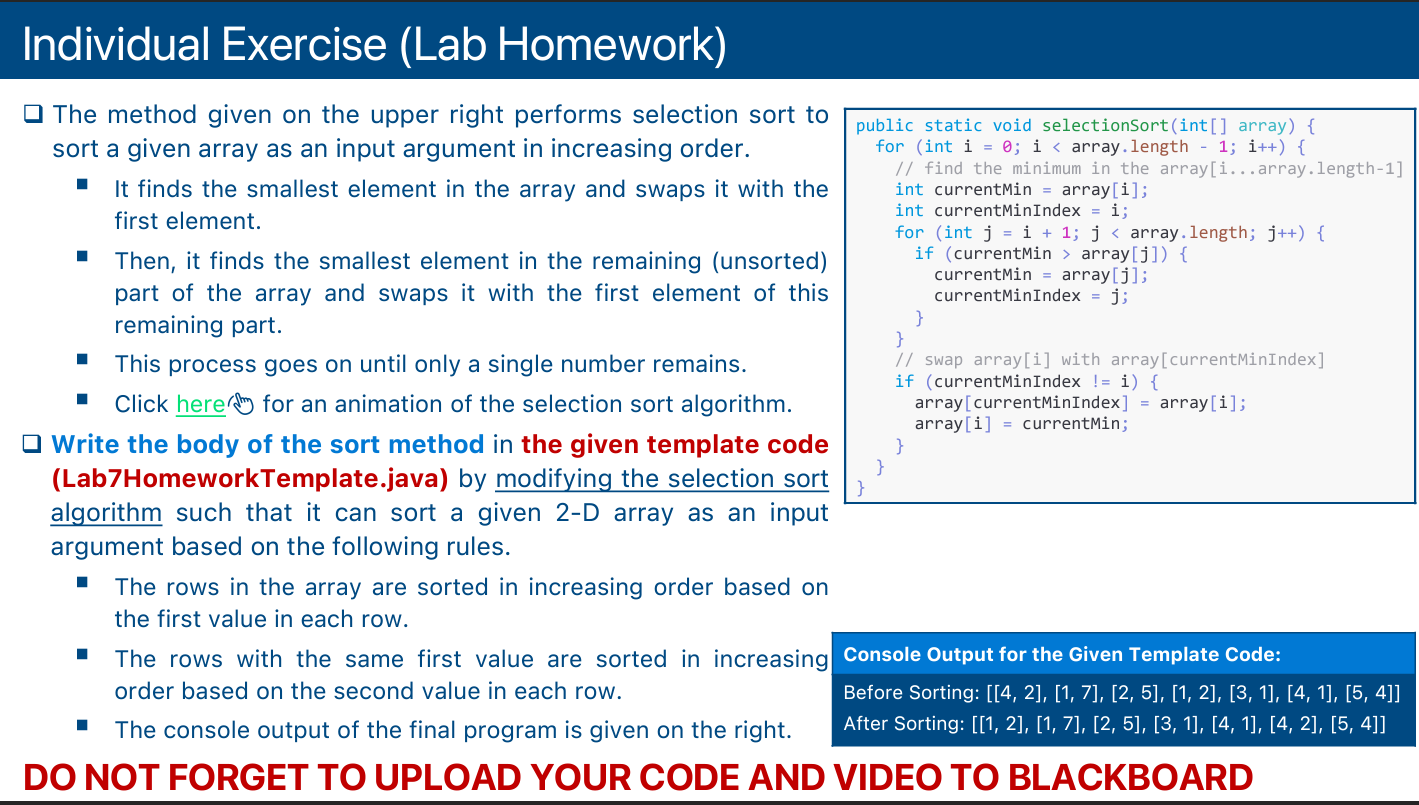 Individual Exercise (Lab Homework) The method given on the upper right performs
