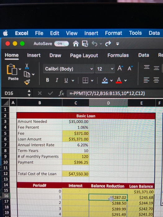a function to find the values for the interest column. AutoSave ON