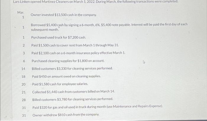  please do them all Lars Linken opened Martinez Cleaners on March