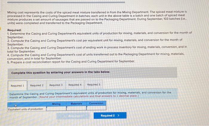 LOS-4, LOS-5] Old Country Links, Inc. produces sausages in three production departments-Mixing.