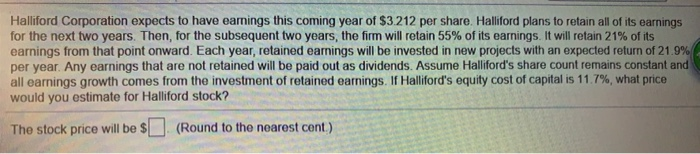  Halliford Corporation expects to have earnings this coming year of $3