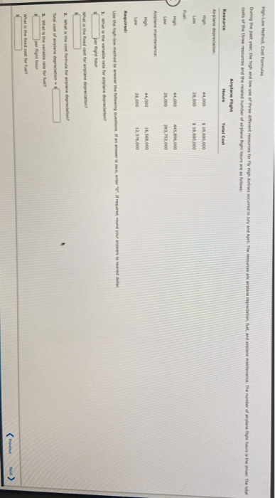  High-Low Method Cost Formulas During the past year, the high and