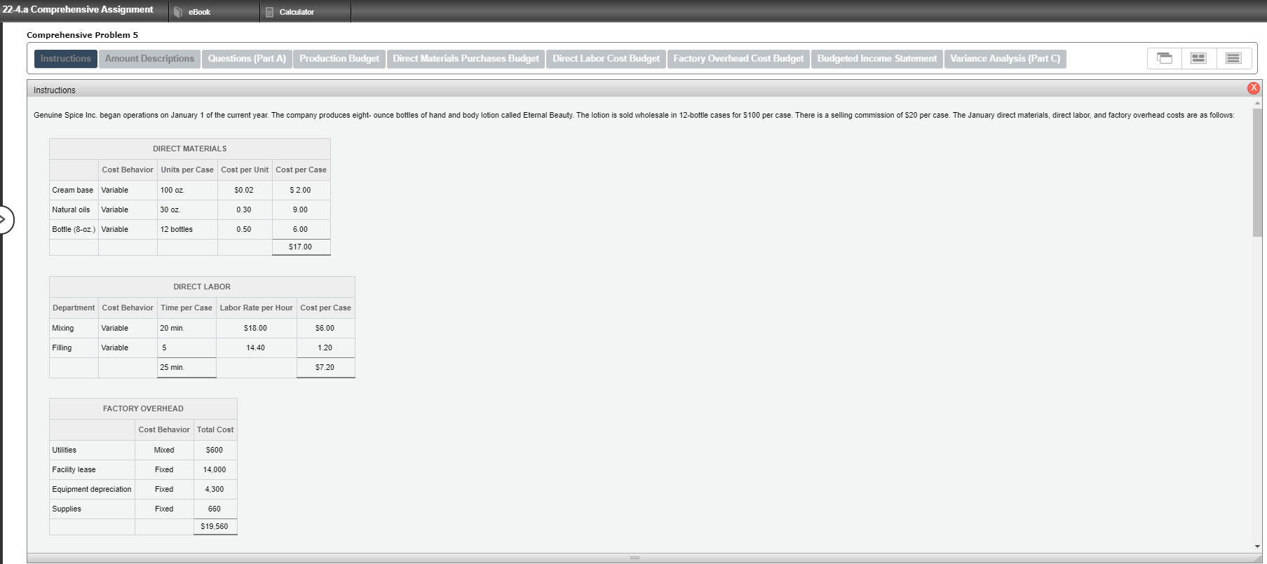  22-4.a Comprehensive Assignment eBook Calculator Comprehensive Problem 5 Instructions Amount Descriptions