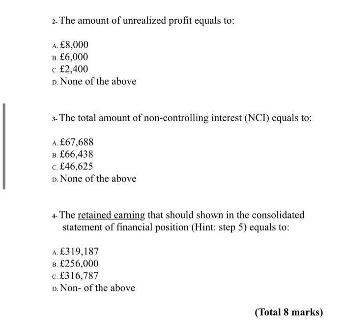 use the below information to answers the multiple- choice questions from 1-4.