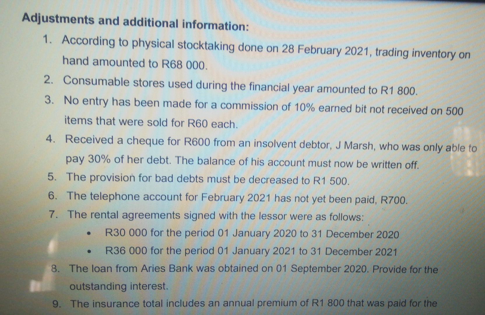 February 2021, the end of the financial year. Warrior Traders Pre-adjusted trial