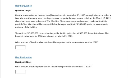  Flag this Question Question 291 pts Use the information for the