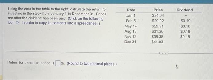  Using the data in the table to the right, calculate the
