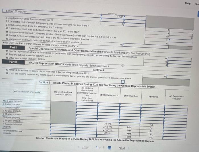  Laptop Computer Help 7 Listed property: Entor the amount from tine