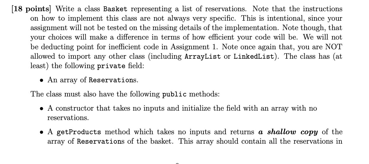  java [18 points) Write a class Basket representing a list of