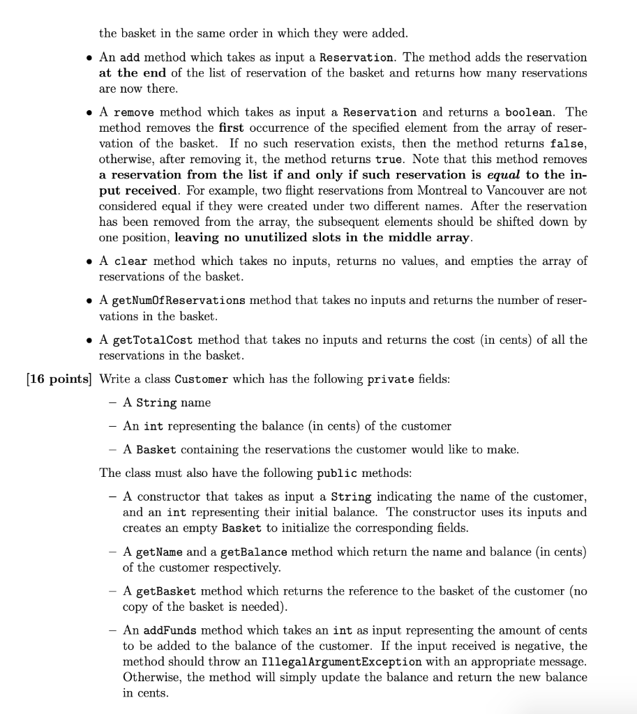 reservations. Note that the instructions on how to implement this class are