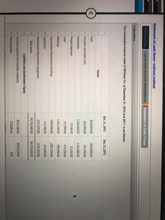  Statement of cash flows-indirect method Instructions Labels and Amount Descriptions Statement