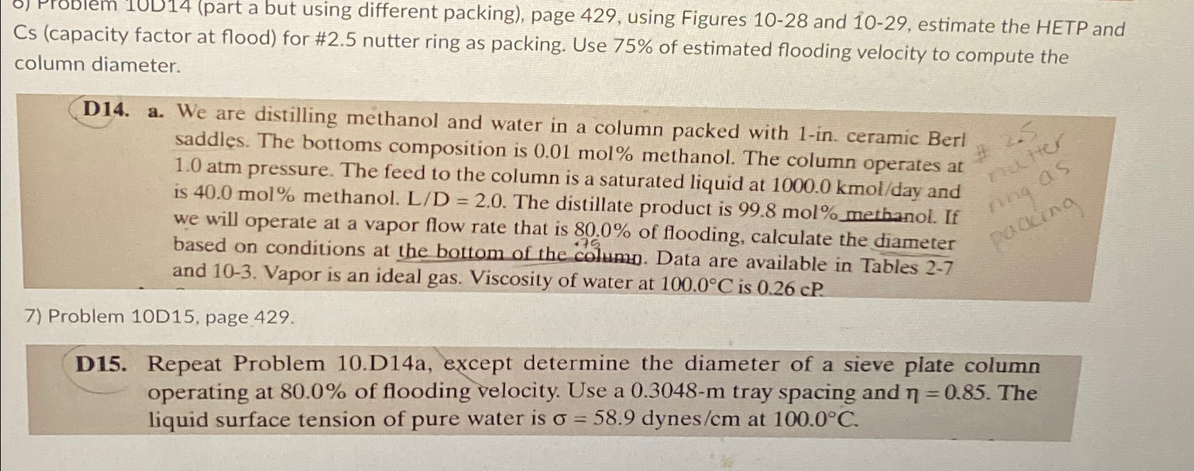  10-28 and 10-29, estimate the HETP and Cs (capacity factor at