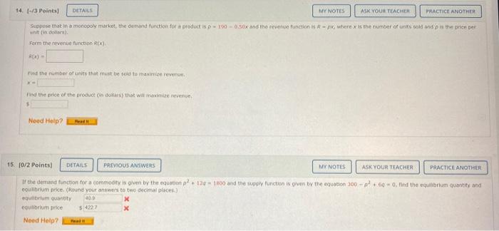 14 and 15 please. 14. - Points) DETAILS MY NOTES ASK YOUR