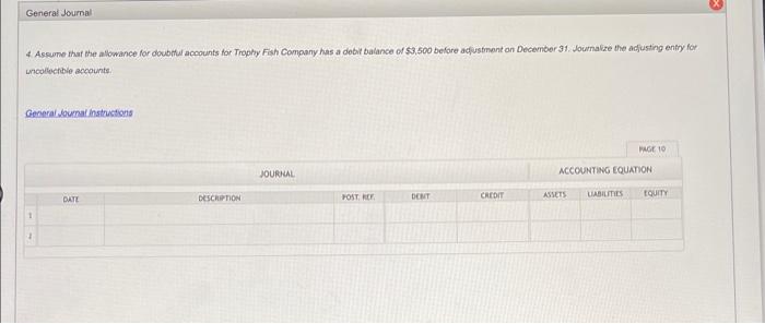 eamings) would be because bad debt expense would Tropty Fish Company supplies