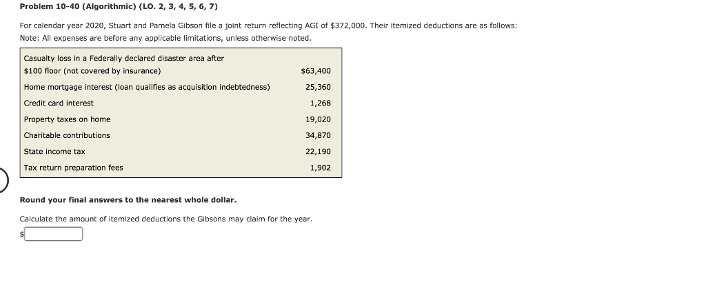 Problem 10-40 (Algorithmic) (LO. 2, 3, 4, 5, 6, 7) For
