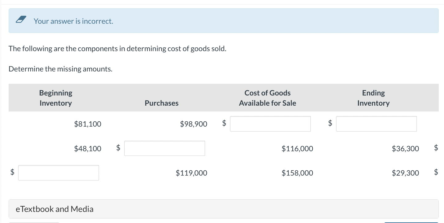 Your answer is incorrect. The following are the components in determining cost