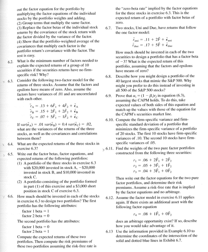  Question 6.6. the "zero-beta rate" implied by the factor equations for