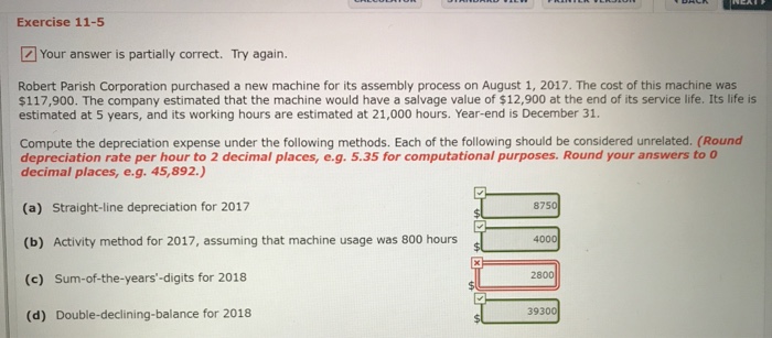  Exercise 11-5 Your answer is partially correct. Try again. Robert Parish
