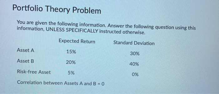  Portfolio Theory Problem You are given the following information. Answer the